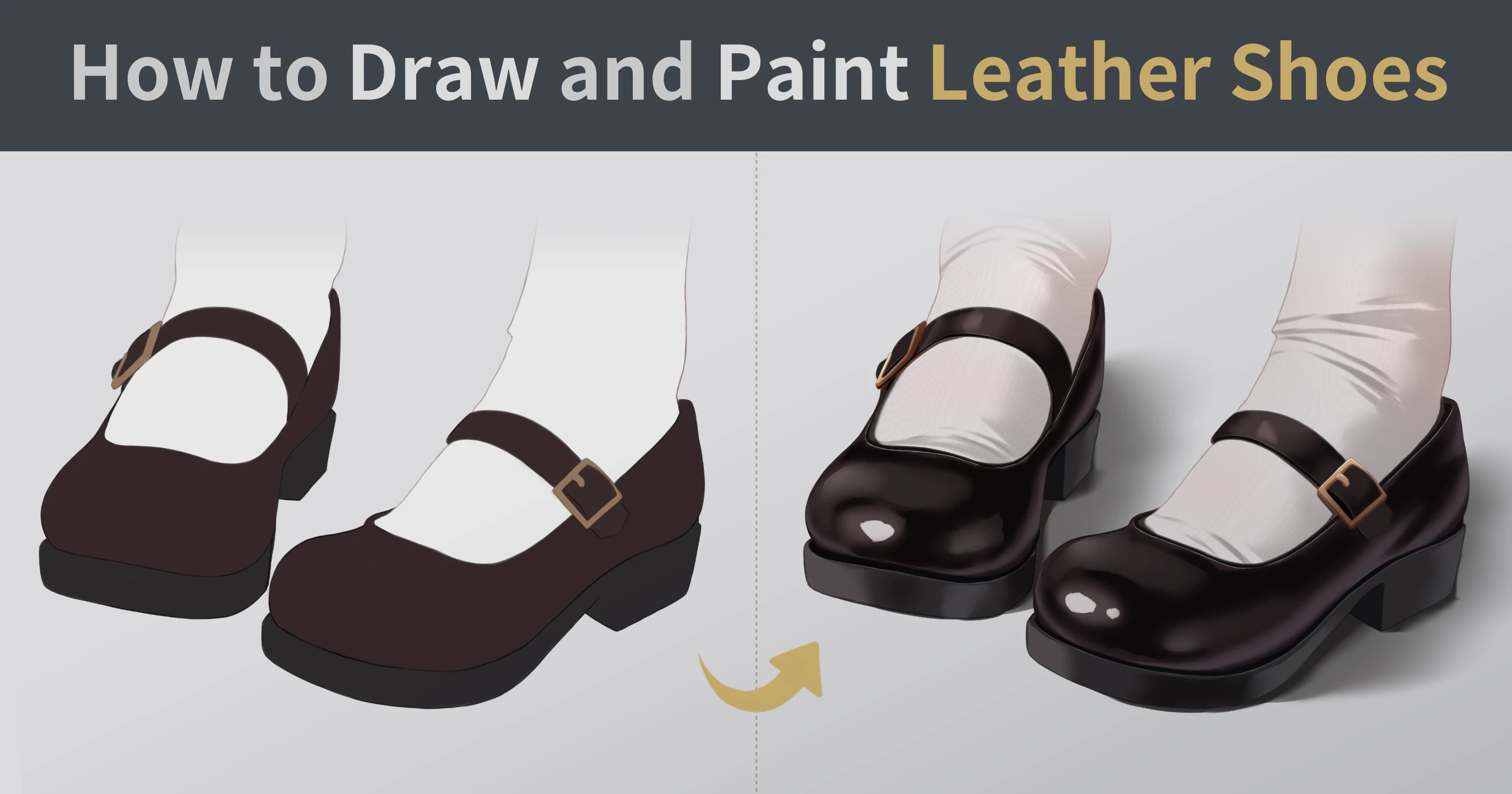 How to Draw and Paint Leather Shoes ｜ How to Express Leather Texture